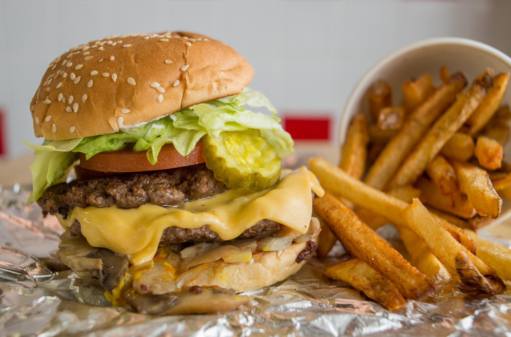 Cheeseburger and fries at Five Guys. (Photo by Mark Gilliland)