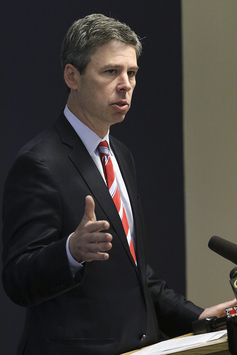 Staff Photo by Dan Henry / The Chattanooga Times Free Press- 3/3/17. Mayor Andy Berke speaks as the Chattanooga Police Department hosts a walk-through of its centralized intelligence, technology, analysis, and investigative center housed at CPD's Police Service Center.