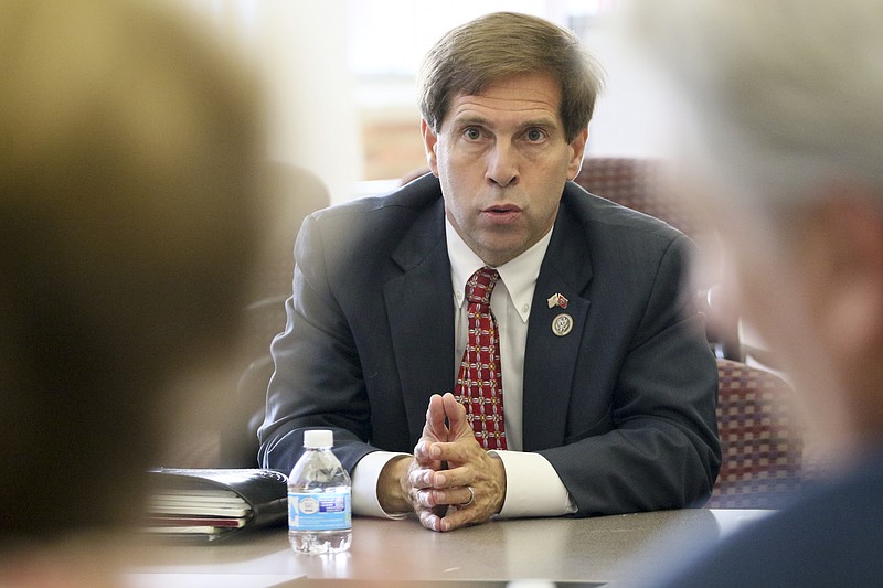 Staff Photo by Dan Henry / The Chattanooga Times Free Press- 5/11/17. Congressman Chuck Fleischmann speaks to CTFP reporters during an editorial board meeting at the newspaper on Thursday, May 11, 2017.