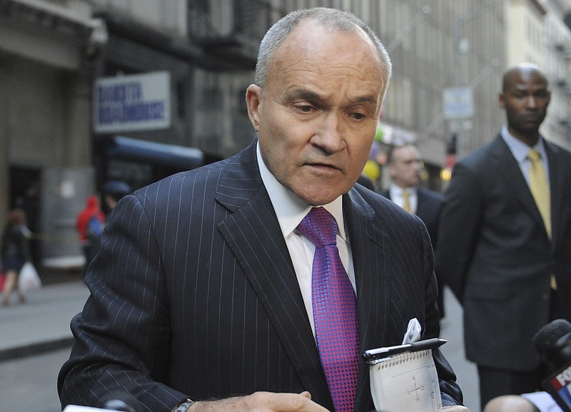 FILE - In this April 26, 2013, file photo, Raymond Kelly speaks to the media opposite 51 Park Place in New York. President Donald Trump is considering nearly a dozen candidates to succeed ousted FBI Director James Comey, choosing from a group that includes several lawmakers, attorneys and law enforcement officials. (AP Photo/Louis Lanzano)