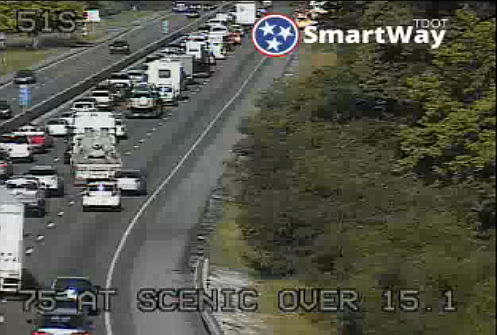 A multivehicle crash at mile marker 17 on Interstate 75 northbound has the right shoulder and a lane blocked.

