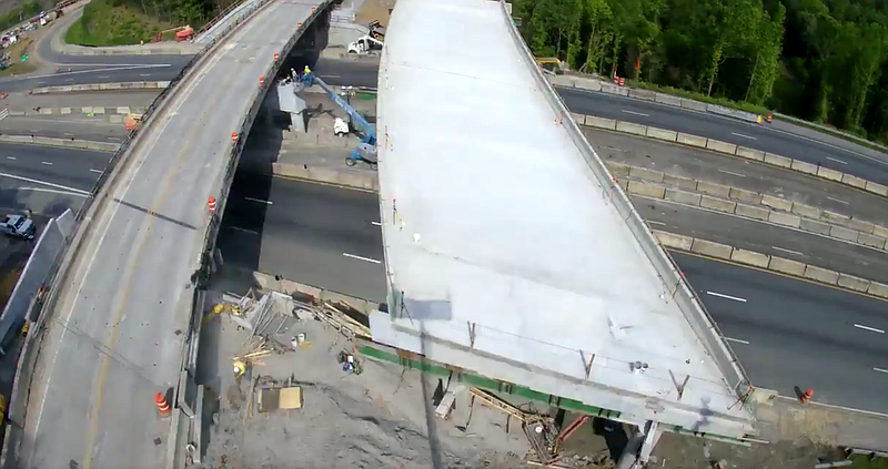 This screen grab from the Georgia Department of Transportation's video shows the work being done to replace the State Route 299 bridge over Interstate 24. 