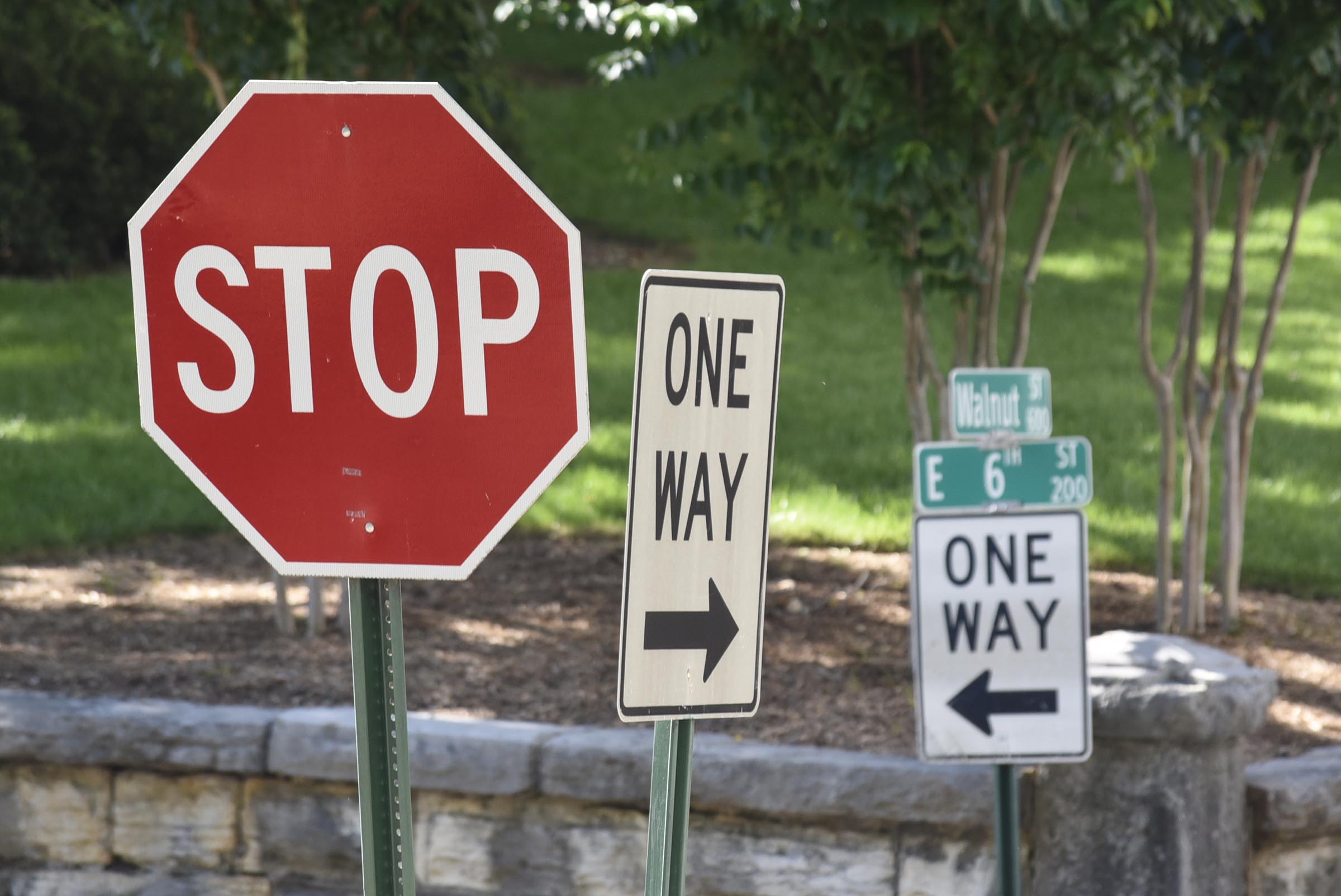 One-way signs direct motorists at the corner of Walnut and 6th streets. The Chattanooga City Council will decide at its meeting tonight whether to spend about $70,000 to study doing away with one-way streets in downtown.