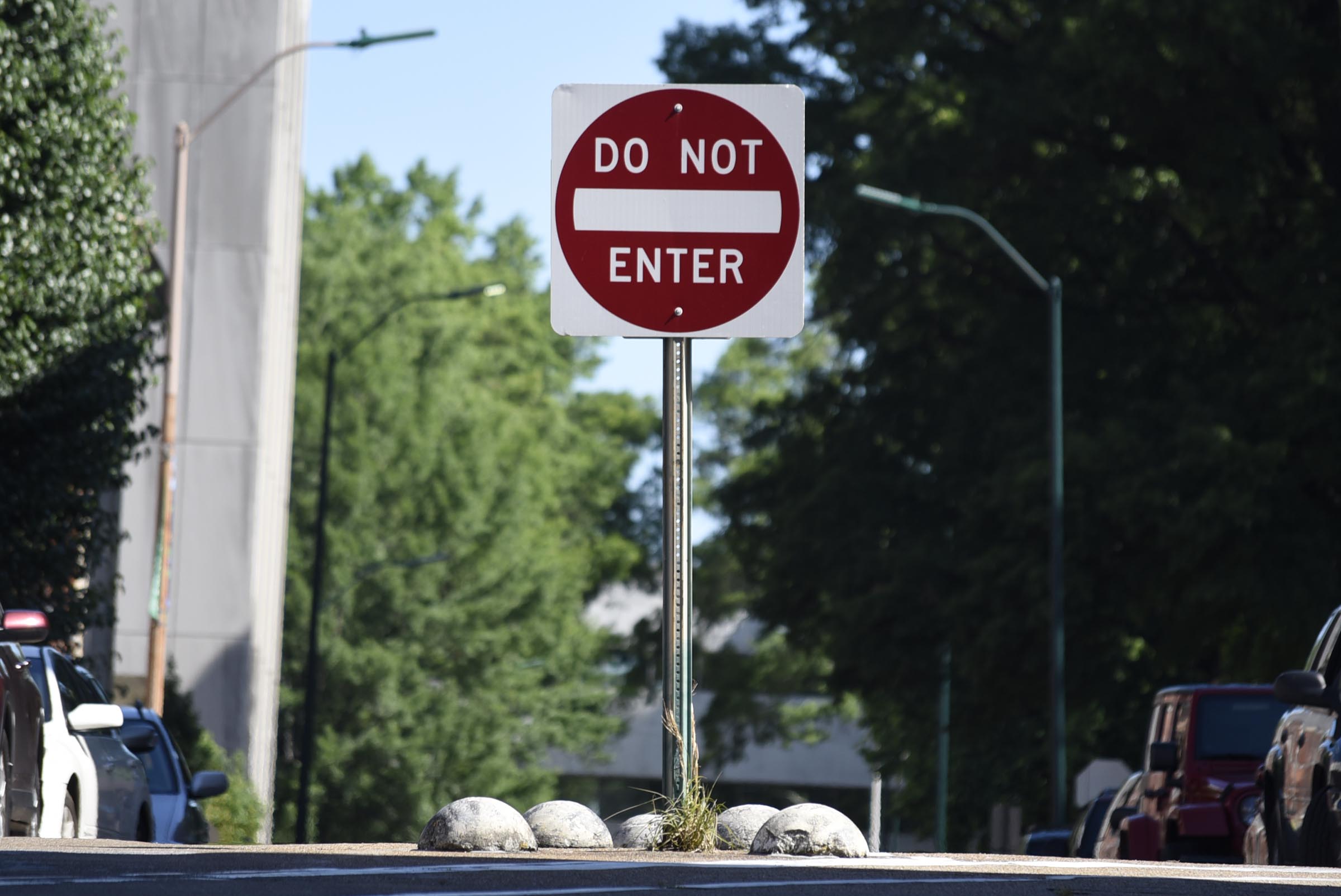 A do not enter sign warns drivers on Georgia Avenue that Walnut Street street is one way. The Chattanooga City Council will decide at its meeting tonight whether to spend about $70,000 to study doing away with one-way streets in downtown.