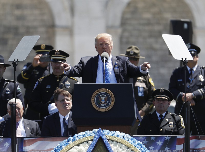 
              President Donald Trump speaks at the 36th Annual National Peace Officers' memorial service, Monday, May 15. 2017, on Capitol Hill in Washington. (AP Photo/Pablo Martinez Monsivais)
            