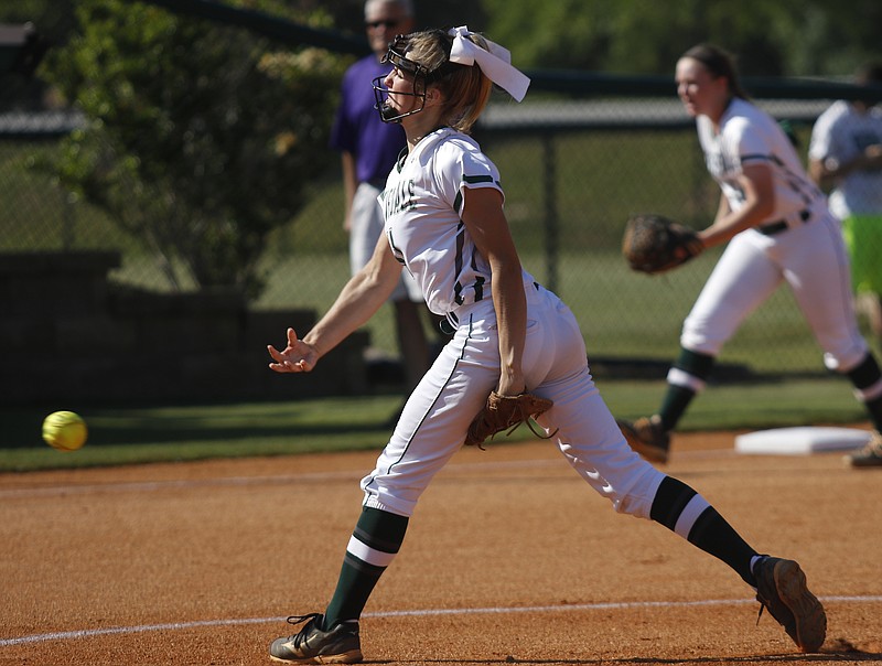 Silverdale's Emily Harkleroad pitches during their prep softball game against Marion County at Silverdale Baptist Academy on Monday, May 15, 2017, in Chattanooga, Tenn.