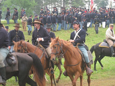 The Union cavalry prepares for a previous Battle of Resaca re-enactment.