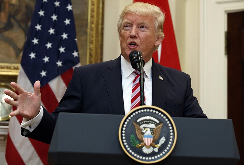 
              In this May 16, 2017, photo, President Donald Trump speaks in the Roosevelt Room of the White House in Washington. Trump personally appealed to then-FBI Director James Comey to abandon the bureau's investigation into National Security Adviser Michael Flynn, according to notes, disclosed late Tuesday, that Comey wrote after the meeting.  (AP Photo/Evan Vucci)
            