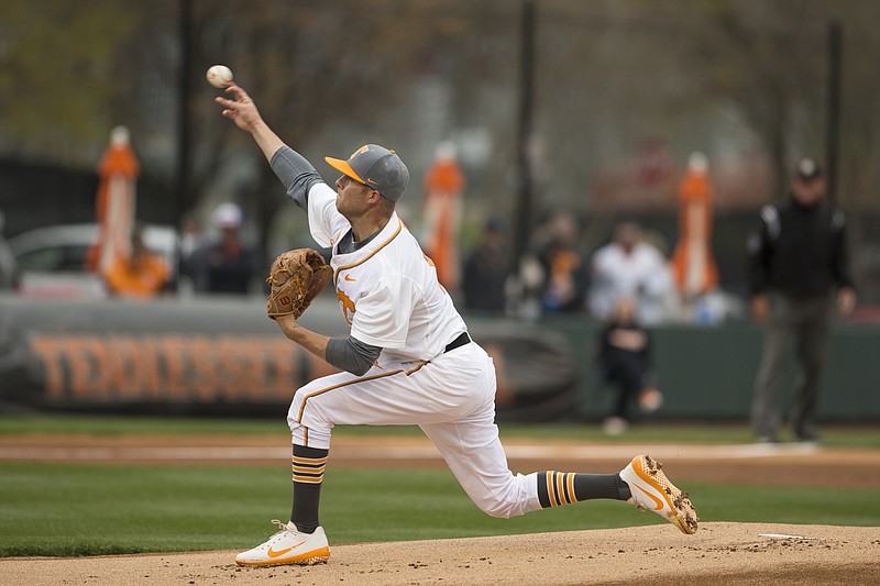 Tennessee senior Hunter Martin pitches during a 6-5 win against Georgia on March 31 in Knoxville. While the Vols have struggled this season, Martin has been a reliable option as the No. 1 pitcher for weekend series.