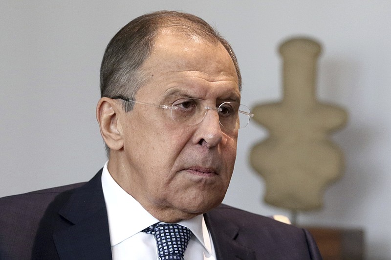 
              Russian foreign minister Sergey Lavrov pauses during talks with the Cyprus' foreign minister Ioannis Kasoulides, at the foreign ministry in capital Nicosia, Cyprus, on Thursday, May 18, 2017. Lavrov is in Cyprus for two-day working visit. (Yiannis Kourtoglou, Pool via AP)
            