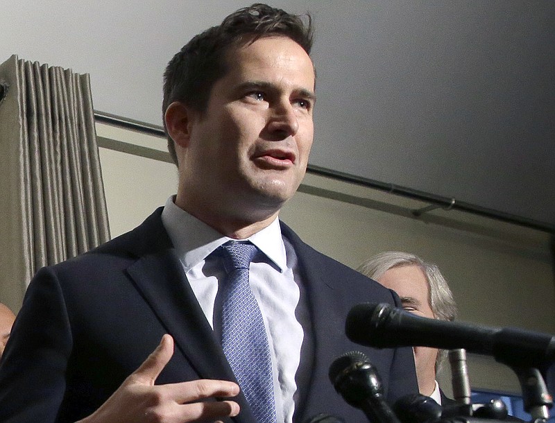 
              FILE - In this Dec. 13, 2016 file photo, U.S. Rep. Seth Moulton, D-Mass., speaks during an event in Beverly, Mass. Moulton, who represents Salem, Mass., took issue on Thursday, May 18, 2017, with President Donald Trump's claim of being the target of the "single greatest witch hunt of a politician in American history." Nineteen men and women were hanged and one man was crushed to death during witch trials in Salem in 1692. (AP Photo/Steven Senne, File)
            