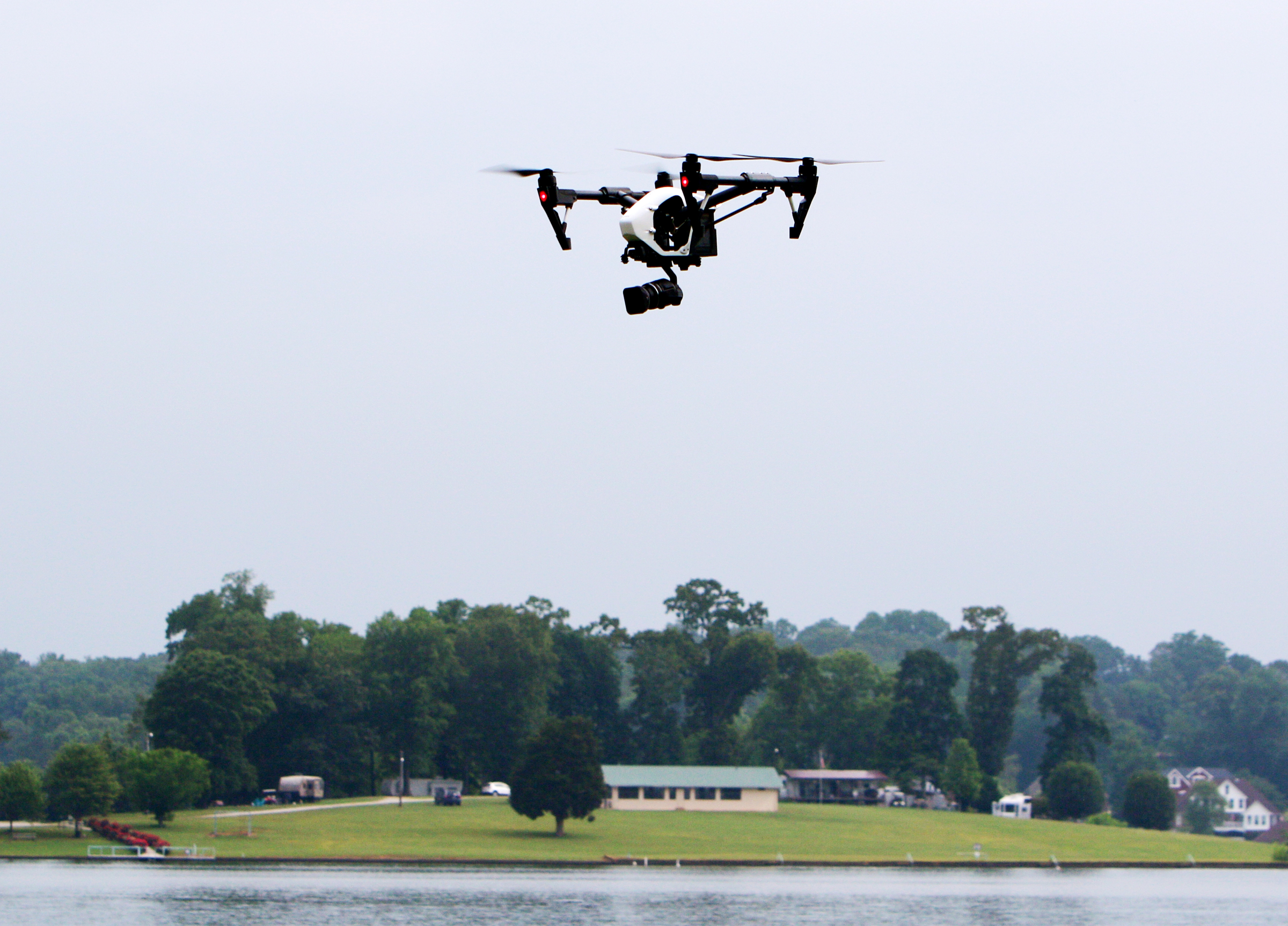 An unmanned aerial surveillance system is flown by Hamilton County Sheriff's Office personnel over Lake Chickamauga Friday, May 19, 2017, at Chester Frost Park in Hixson, Tenn. Unmanned aerial surveillance systems, or drones, allow law enforcement a viable, safe, and economic means of collecting information about dangerous or potentially dangerous situations.
