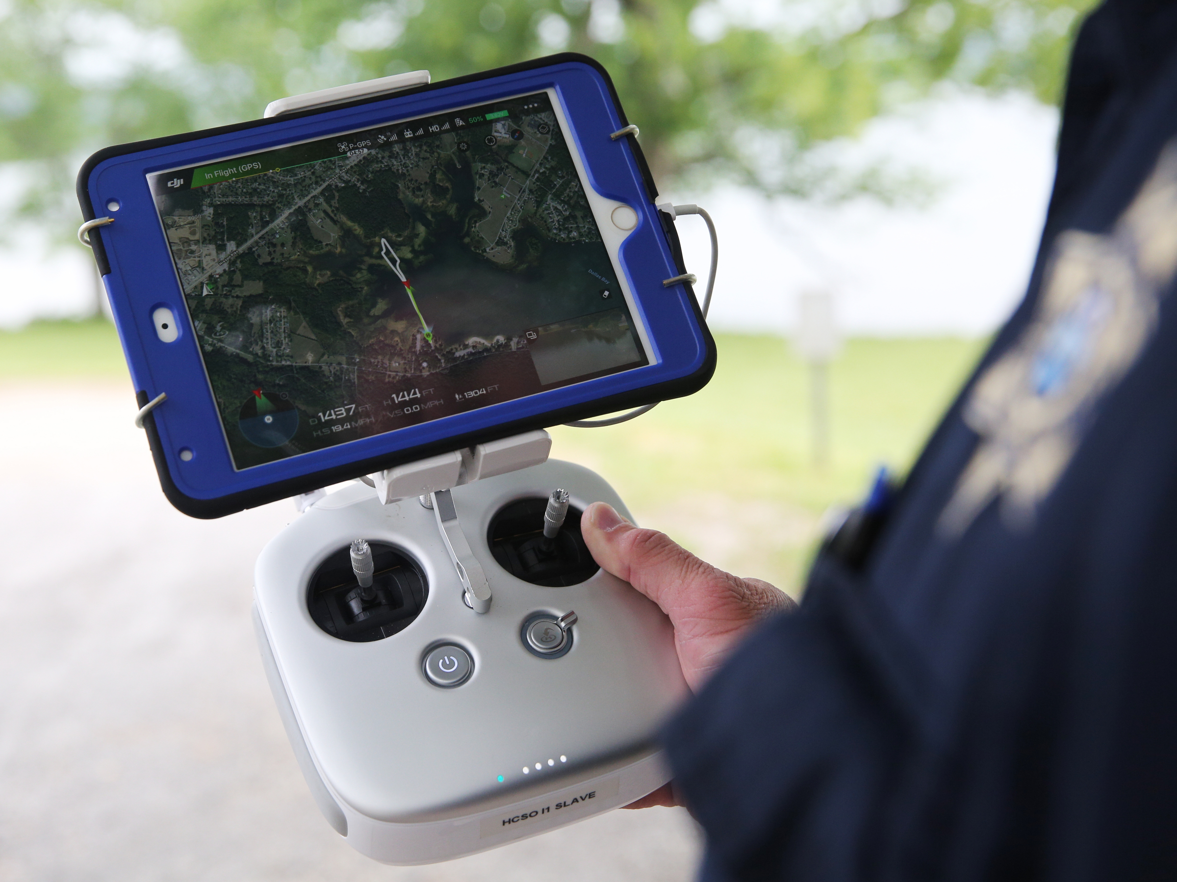 The flight path of an unmanned aerial surveillance system is displayed on a screen connected to a controller Friday, May 19, 2017, at Chester Frost Park in Hixson, Tenn. Unmanned aerial surveillance systems, or drones, are used to gather photographic and video evidence over crime and traffic accident scenes, for search and rescue missions, training missions and more.