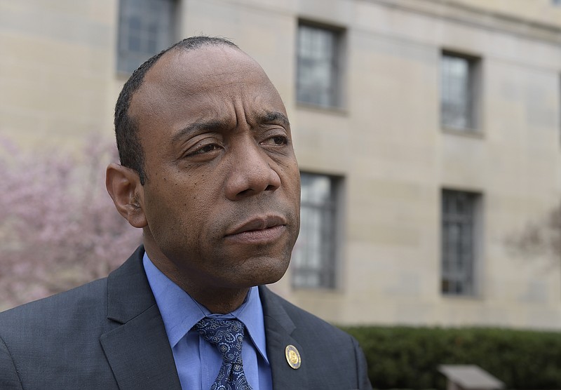 
              In this photo taken March 3, 2017, NAACP President Cornell William Brooks speaks outside the Justice Department in Washington. Sources tell The Associated Press that Brooks will not be returning as the civil rights organization's leader when his contract expires this summer. (AP Photo/Susan Walsh)
            