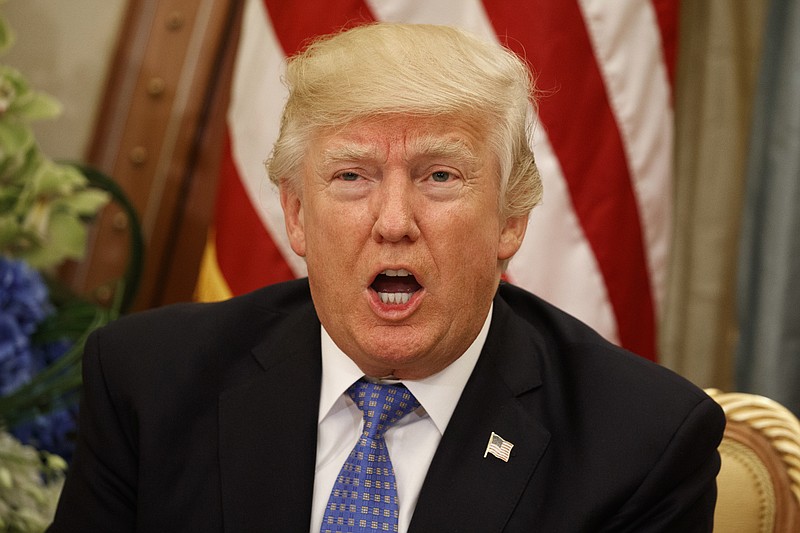 
              President Donald Trump speaks during a bilateral meeting with Kuwait's Emir Shaikh Sabah Al Ahmad Al Sabah, Sunday, May 21, 2017, in Riyadh. (AP Photo/Evan Vucci)
            