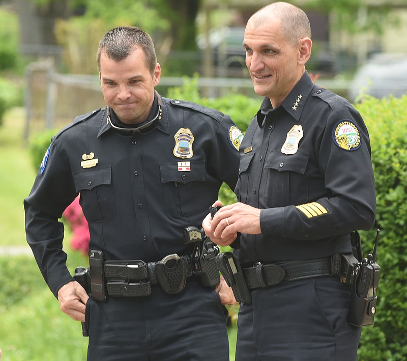 Then-Police Deputy Chief David Roddy, left, is pictured with Chief Fred Fletcher in 2015. Fletcher is retiring in July, and many in the community are "making it loud and clear" they want Roddy, now the department's chief of staff, to be the next chief, according to Councilwoman Demetrus Coonrod.