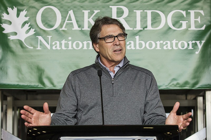 
              Energy Secretary Rick Perry speaks at Oak Ridge National Laboratory's Manufacturing Demonstration Facility in Knoxville, Tenn., Monday, May 22, 2017. Perry said his goal is to protect jobs and funding for his agency and its research facilities. (AP Photo/Erik Schelzig)
            