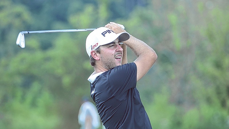 Stephen Jaeger hits at the UTC practice facility in 2013. Jaeger won the rain-shortened BMW Charity Pro-Am over the weekend.