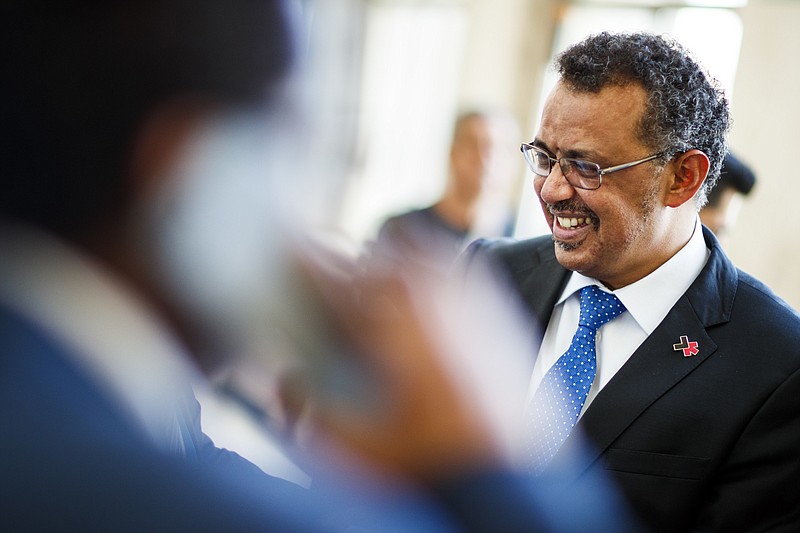 
              Dr Tedros Adhanom Ghebreyesus, from Ethiopia, candidate to the position of Director General of the World Health Organization (WHO), leaves after delivering a 15-minute speech during the 70th World Health Assembly at the European headquarters of the United Nations in Geneva, Switzerland, Tuesday, May 23, 2017. (Valentin Flauraud/Keystone via AP)
            