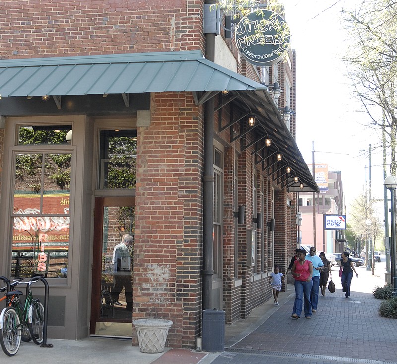 Sticky Fingers' downtown Chattanooga restaurant is located at 420 Broad St. next to Jack's Alley.