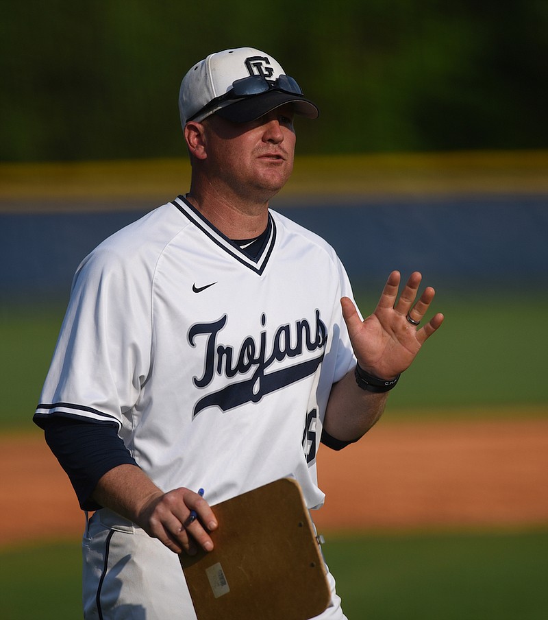 Gordon Lee baseball coach Mike Dunfee leads the Trojans into today's GHSA Class A public school championship series against Schley County in Rome, Ga.