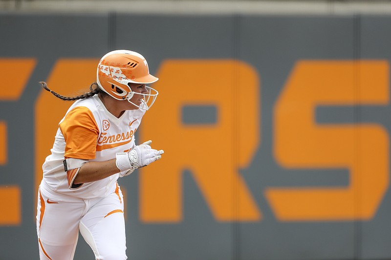 Tennessee junior Meghan Gregg runs the bases during a game against Longwood last Friday in an NCAA regional at Lee Stadium in Knoxville. After hosting the SEC tournament and the first round of the NCAA postseason, the Vols are home again this weekend for a super regional against Texas A&M.