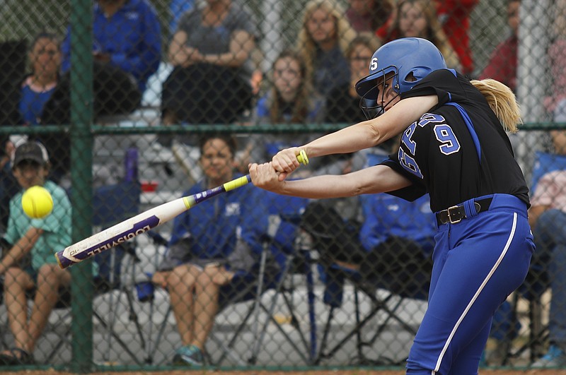 GPS's Hannah Kincer bats during their TSSAA Division II-AA girls state softball tournament game against Baylor on Thursday, May 25, 2017, in Murfreesboro, Tenn.