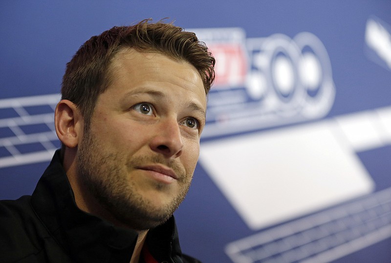
              Marco Andretti answers a question during a press conference for the Indianapolis 500 IndyCar auto race at Indianapolis Motor Speedway, Thursday, May 25, 2017 in Indianapolis. (AP Photo/Michael Conroy)
            