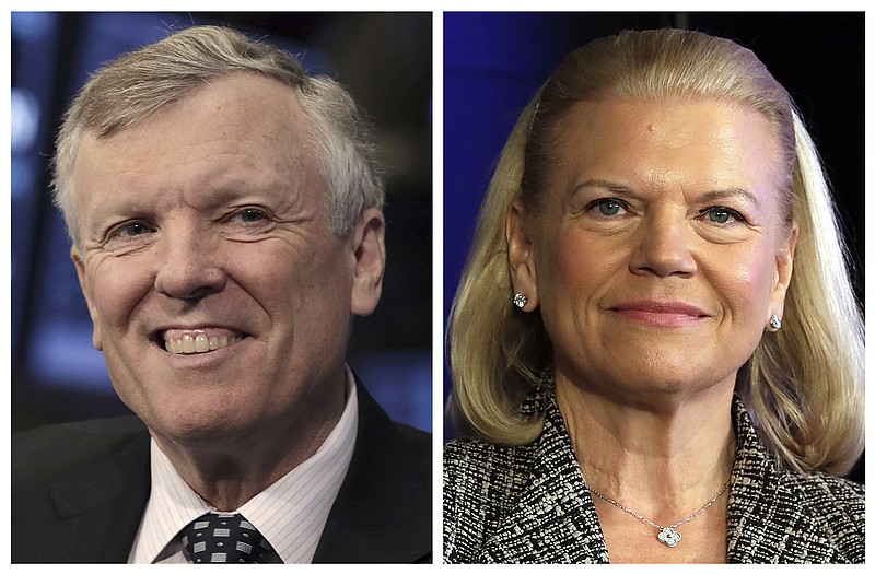 
              This photo combo of file images shows Charter Communications CEO Thomas Rutledge, left, and IBM CEO Virginia Rometty. Rutledge was the highest paid CEO in 2016, and Rometty was the highest paid female CEO, according to a study carried out by executive compensation data firm Equilar and The Associated Press. (AP Photo/Richard Drew)
            