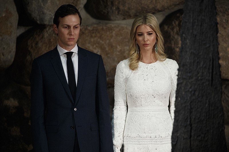 
              In this May 23, 2017, photo, White House senior adviser Jared Kushner, left, and his wife Ivanka Trump watch during a visit by President Donald Trump to Yad Vashem to honor the victims of the Holocaust in Jerusalem. The Washington Post is reporting that the FBI is investigating meetings that Trump’s son-in-law, Kushner, had in December 2016, with Russian officials. Kushner, a key White House adviser, had meetings late last year with Russia’s ambassador to the U.S., Sergey Kislyak, and Russian banker Sergey Gorkov. (AP Photo/Evan Vucci)
            