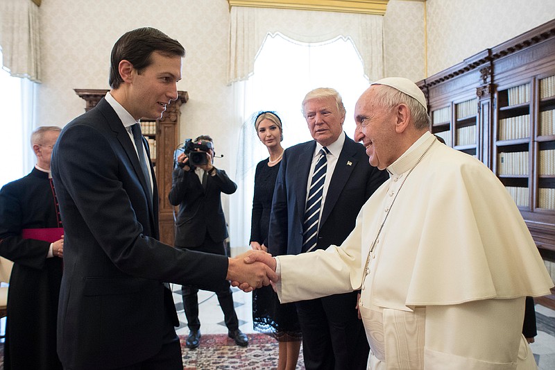 
              Jared Kushner, senior advisor of President Donald Trump, shakes hands with Pope Francis, at the Vatican, Wednesday, May 24, 2017. (L'Osservatore Romano/Pool Photo via AP)
            