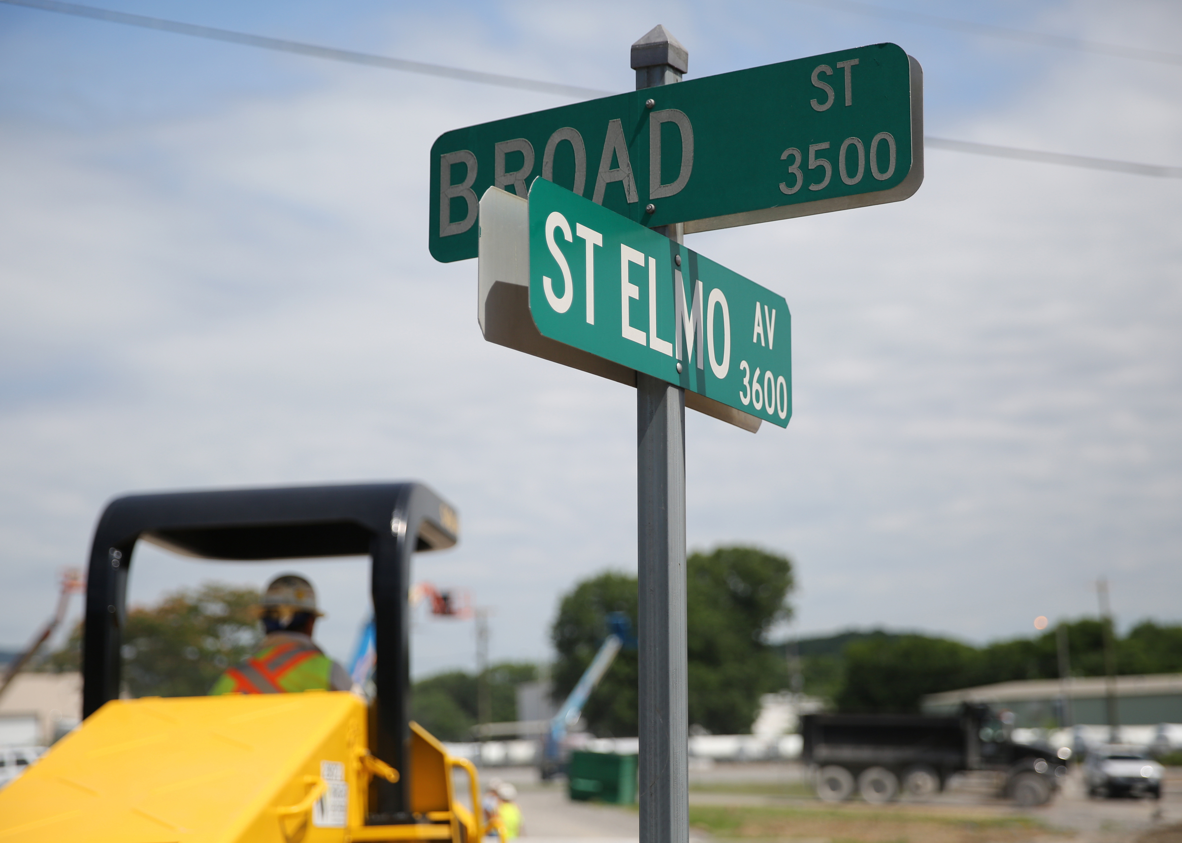 Construction has begun on part of the drainage project on St. Elmo Avenue at Broad Street in Chattanooga, Tenn., Friday, May 26, 2017. The revamped intersection will have wider pedestrian access and will be incorporated in future Riverwalk extensions.