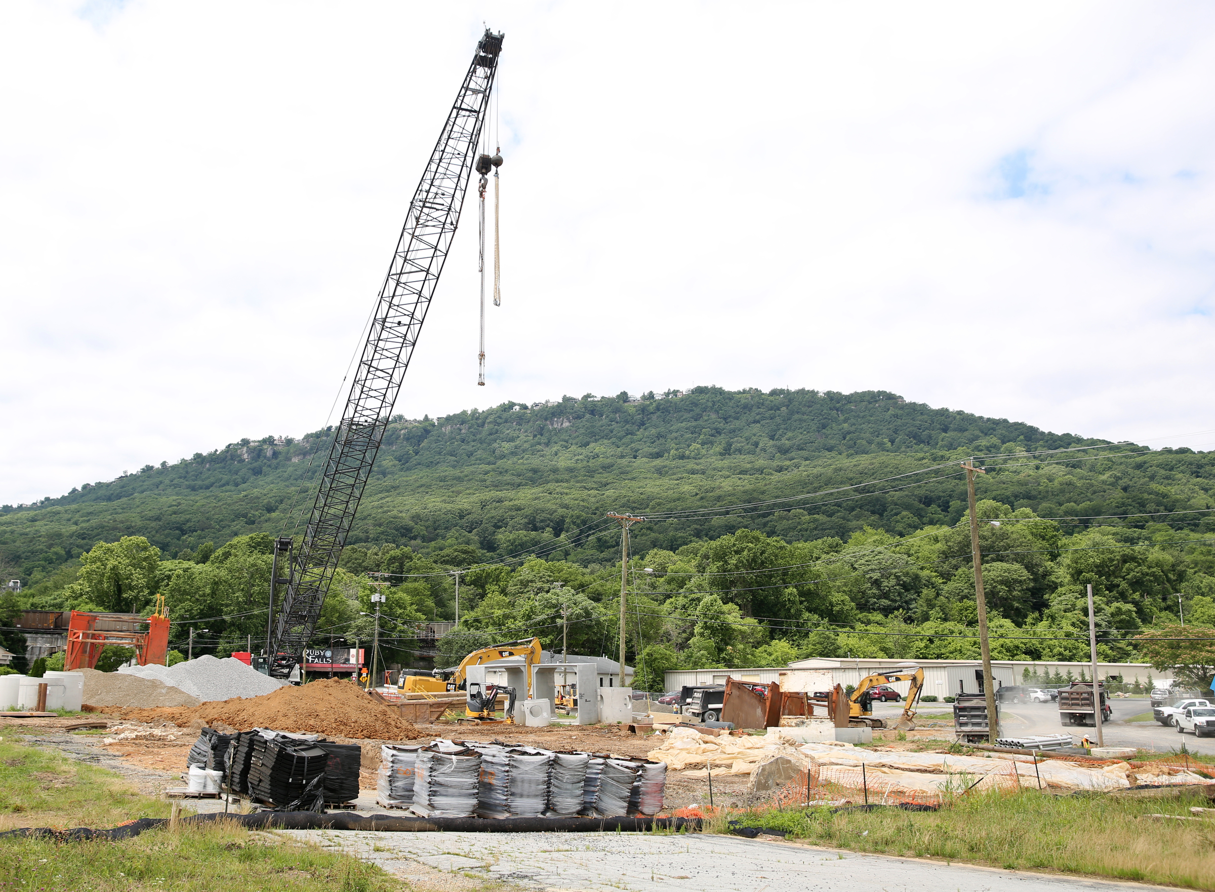 Construction has begun on part of the drainage project on St. Elmo Avenue at Broad Street in Chattanooga, Tenn., Friday, May 26, 2017. The drainage project will force closure of the intersection of Broad Street and St. Elmo Avenue for 90 days, starting in June.