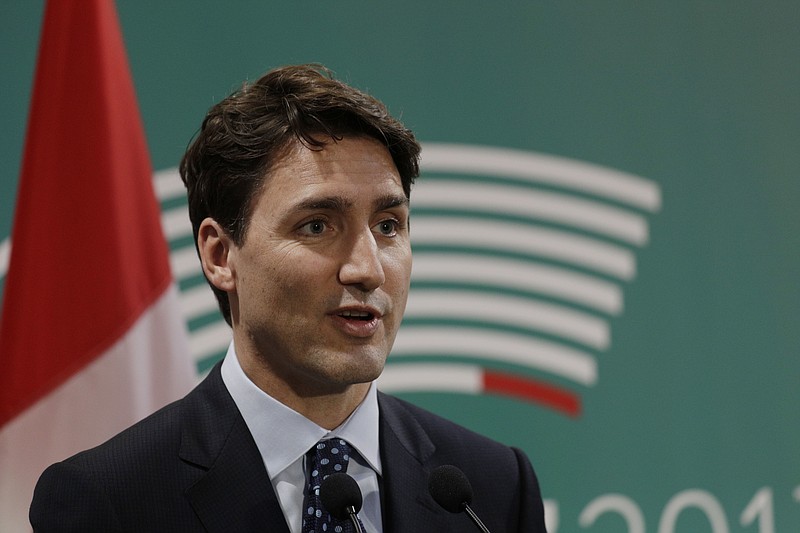 
              Canada's Prime Minister Justin Trudeau holds his G7 closing press conference, in Taormina, southern Italy, Saturday, May 27, 2017. A summit of the leaders of the world's wealthiest democracies has ended without a unanimous agreement on climate change, as the Trump administration plans to take more time to say whether the U.S. is going to remain in the Paris climate deal. (AP Photo/Andrew Medichini)
            