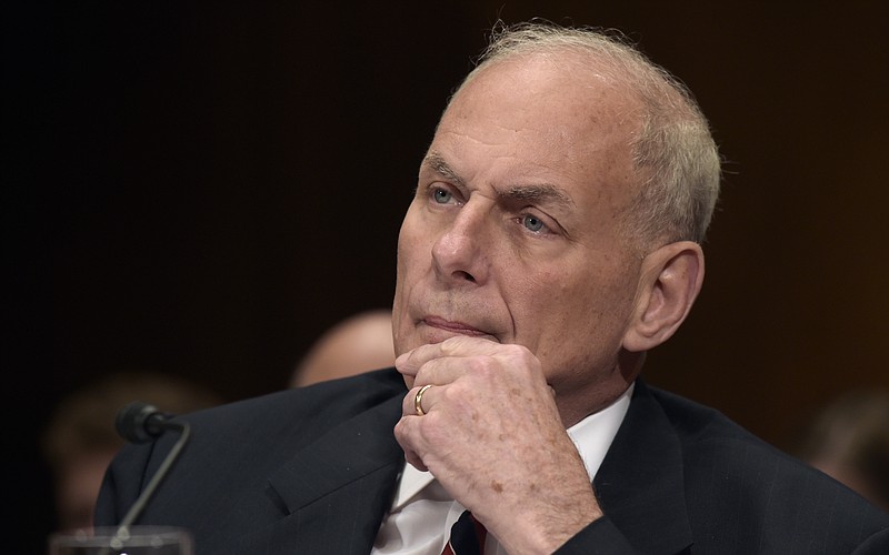 
              FILE - In this Thursday, May 25, 2017, file photo, Homeland Security Secretary John Kelly listens on Capitol Hill in Washington, while testifying before a Senate Appropriations subcommittee on FY'18 budget. Kelly said he's considering banning laptops from the passenger cabins of all international flights to and from the United States. That would dramatically expand a ban announced in March that affects about 50 flights per day from 10 cities, mostly in the Middle East. (AP Photo/Susan Walsh, File)
            