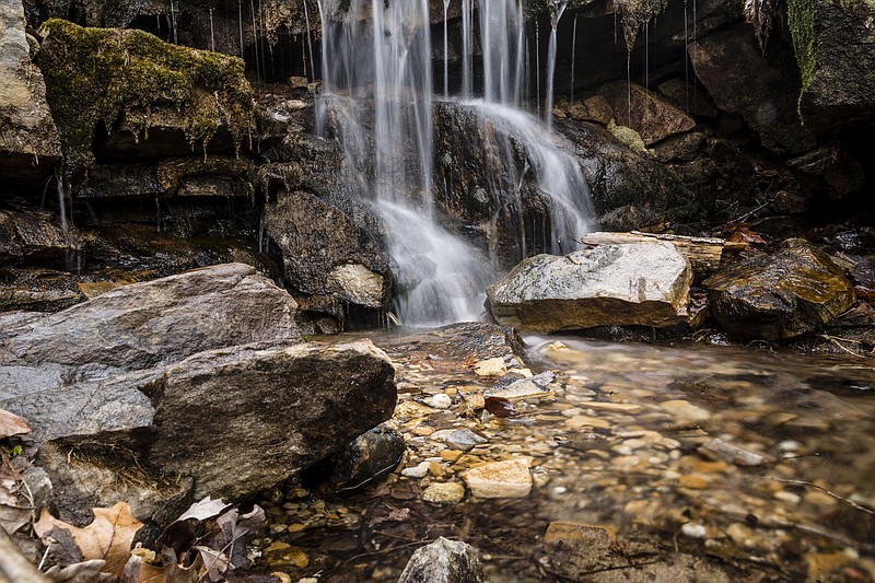 A small falls and creek are seen at the newly dedicated Denny Cove addition to South Cumberland State Park on Friday, March 17, 2017, near Sequatchie, Tenn. The 685-acre addition is home to more than 150 rock climbing routes.