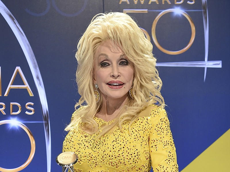 
              FILE - In this Nov. 2, 2016 file photo, Dolly Parton poses in the press room with the Willie Nelson Lifetime Achievement Award during the 50th annual CMA Awards in Nashville, Tenn. Parton is one of several country stars who will be honored by the Academy of Country Music during a television special later this year.  (Photo by Evan Agostini/Invision/AP, File)
            