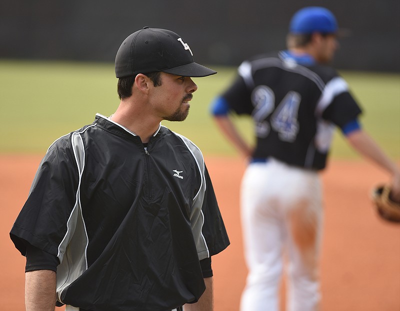 Staff photo by John Rawlston/Chattanooga Times Free Press - Apr 2, 2015
Lookout Valley baseball coach Lance Rorex is now also the head football coach