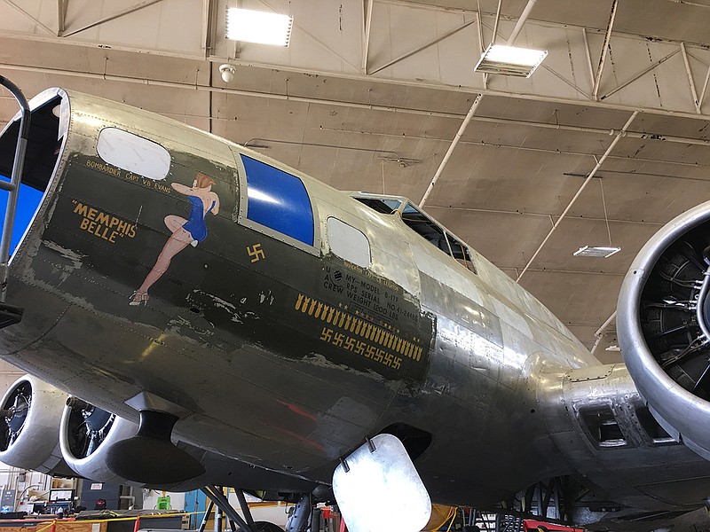 This May 23, 2017 photo shows the B-17 bomber known as the Memphis Belle in the restoration hangar at the National Museum of the U.S. Air Force near Dayton, Ohio. The restored plane will go on public display at the museum spring 2018. (AP Photo/Mitch Stacy)
