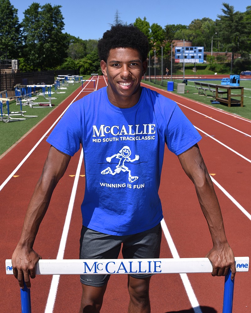 McCallie's Hakim McMorris stands Tuesday, May 02, 2017 on the McCallie track.