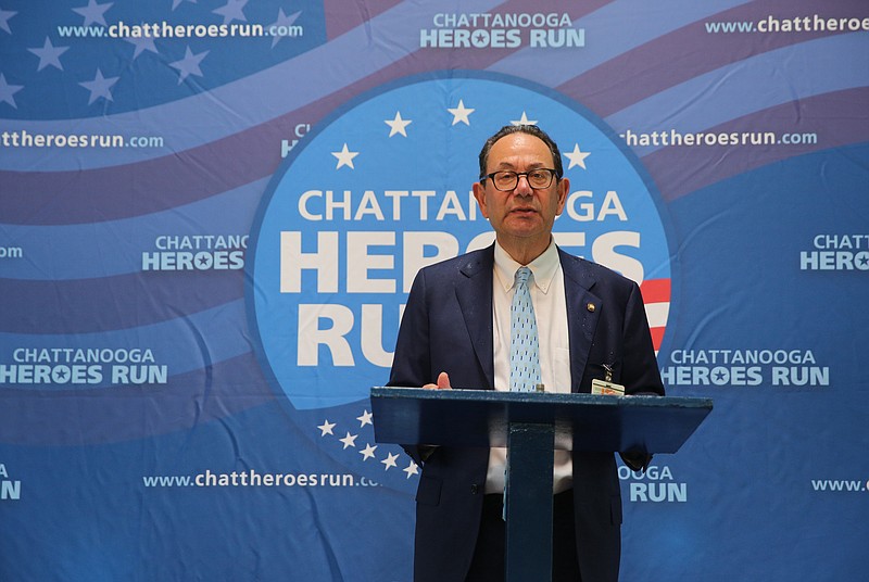 Erlanger Health System President and CEO Kevin Spiegel speaks during a press conference about the Chattanooga Heroes Run at the Hubert Fry Center on Mon., June 5, 2017, at the Tennessee Riverpark in Chattanooga, Tenn. For the second year in a row, a July 16 run/walk event will be held to commemorate the anniversary of the fatal shootings of five servicemen in Chattanooga.