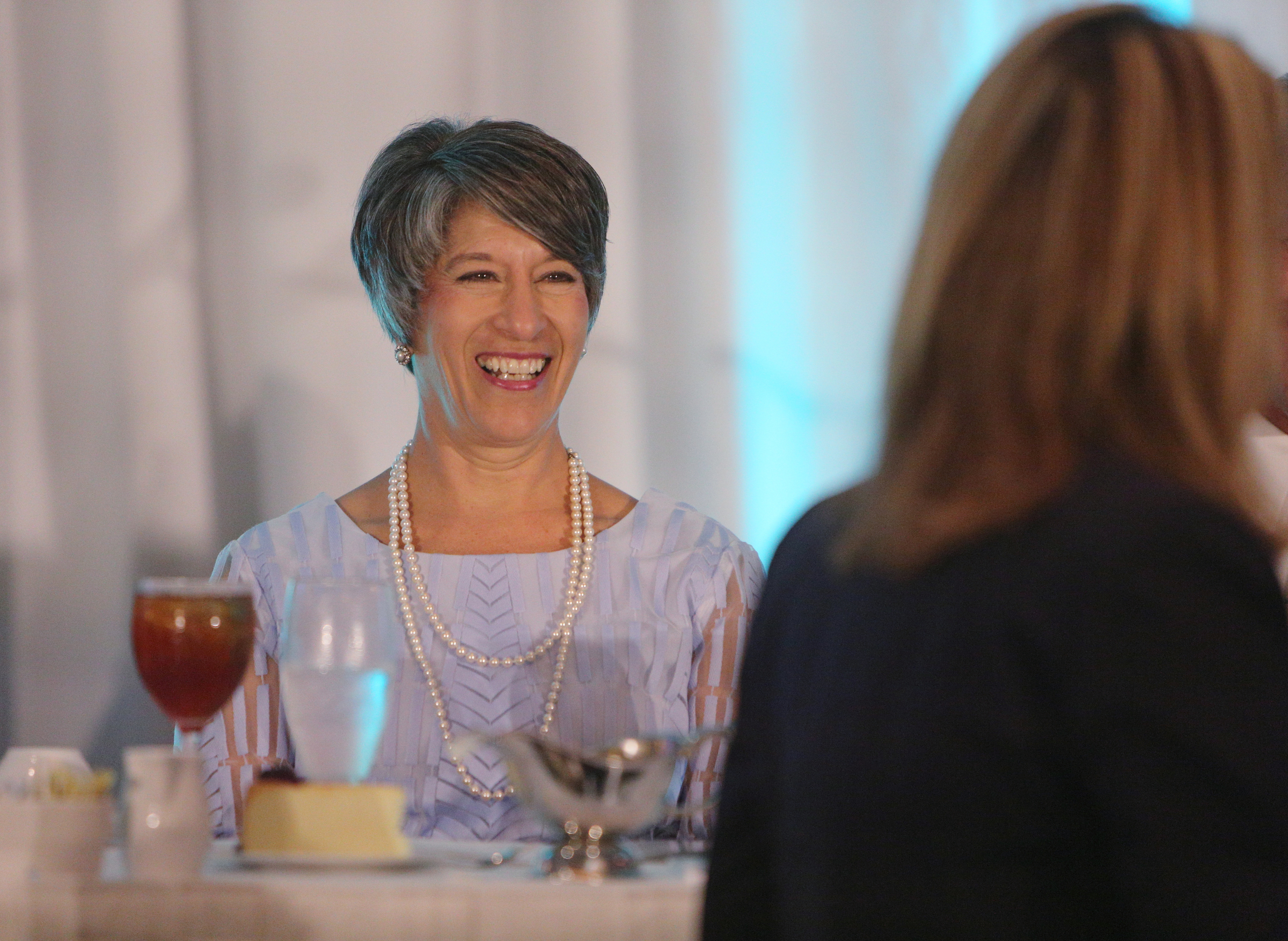Julie Baumgardner, president and CEO of First things First, speaks with guests during the Chattanooga Area Manager of the Year awards luncheon at the Chattanoogan in Chattanooga, Tenn., on Wednesday, June 7, 2017. Baumgardner was named as the 2017 Chattanooga Area Manager of the Year.