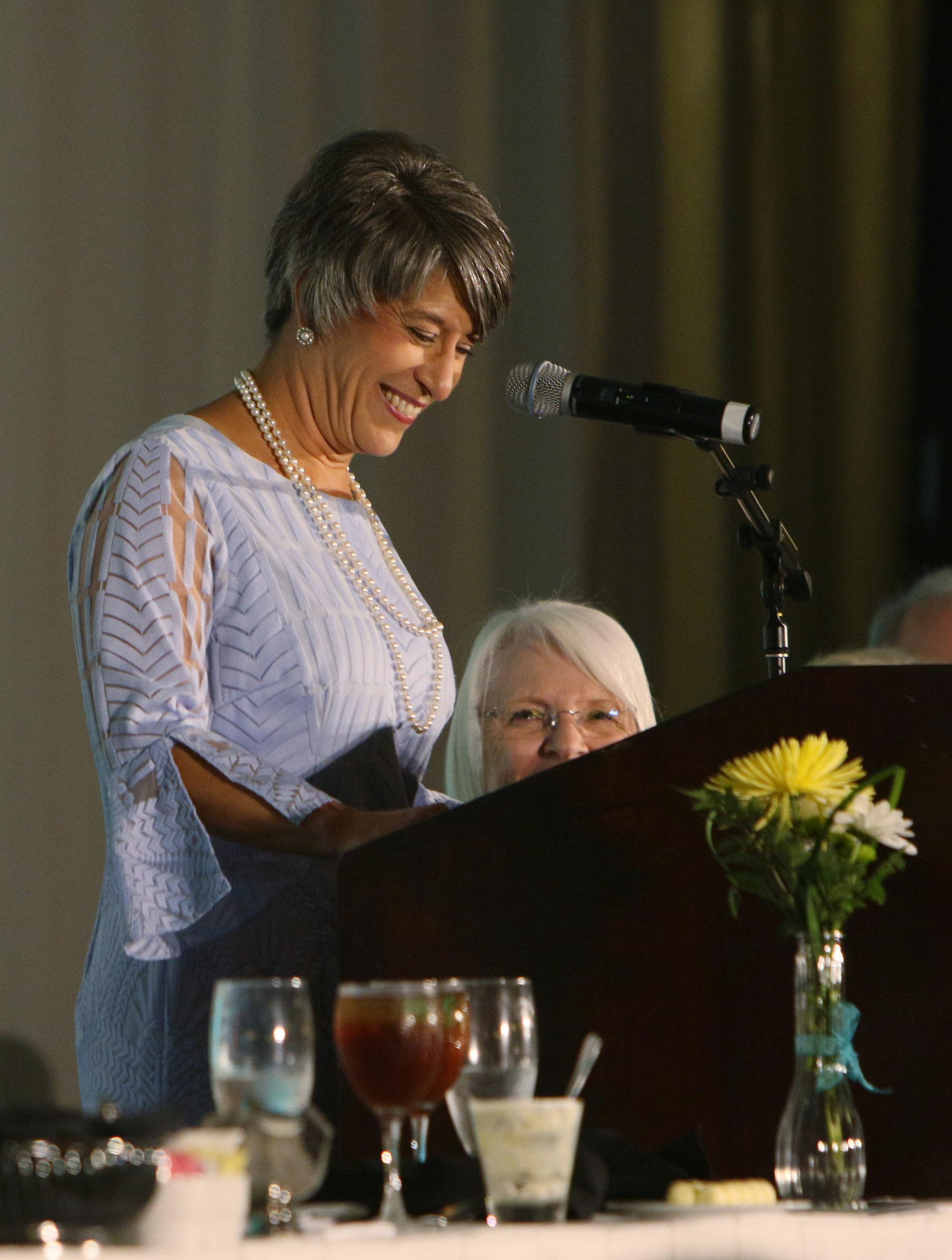 Julie Baumgardner, president and CEO of First things First, speaks during the Chattanooga Area Manager of the Year luncheon at the Chattanoogan in Chattanooga, Tenn., on Wednesday, June 7, 2017. Under Baumgardner's leadership, First Things First has raised and spent more than $26,300,000 to support their mission of building strong families.