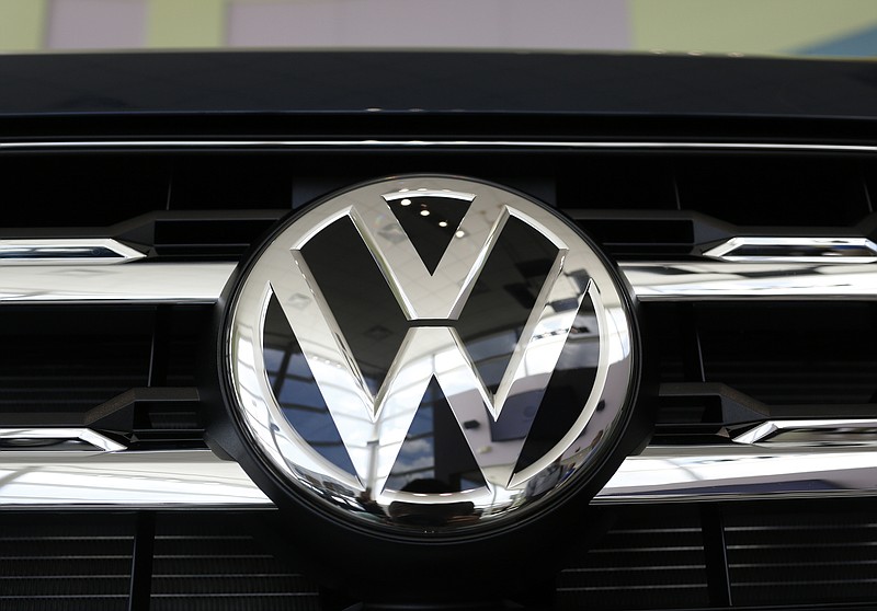 The Volkswagen logo is seen on an Atlas at Village Volkswagen.