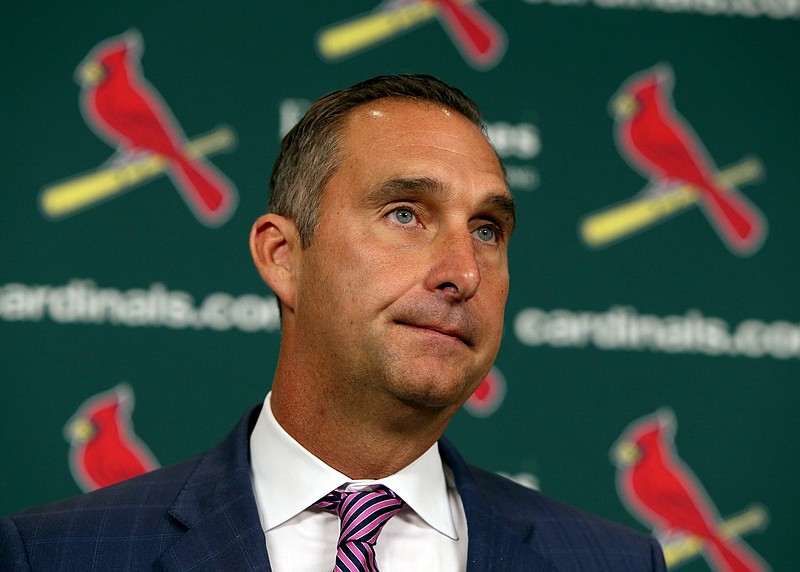 St. Louis Cardinals General Manager John Mozeliak announces player moves  and the reassignment of coaches during a press conference at Busch Stadium  on Friday, June, 9, 2017. (David Carson/St. Louis Post-Dispatch via