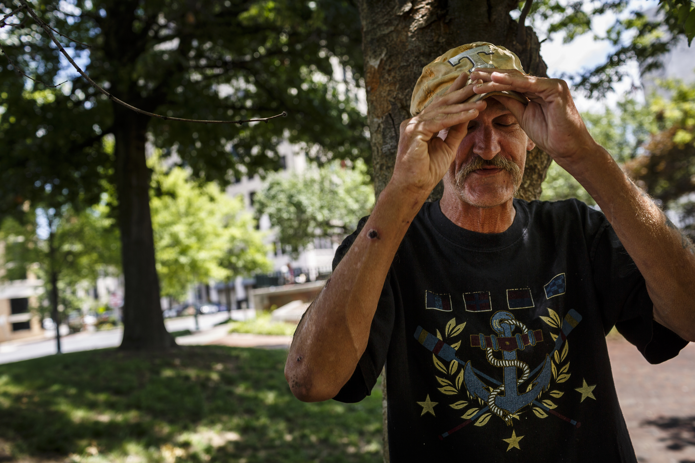 Mitchel Le Roy is photographed in Miller Park on Friday, June 9, 2017, in Chattanooga, Tenn. The park will be closing for extensive renovations, and some people who spend their days in the park say they are worried about being displaced.