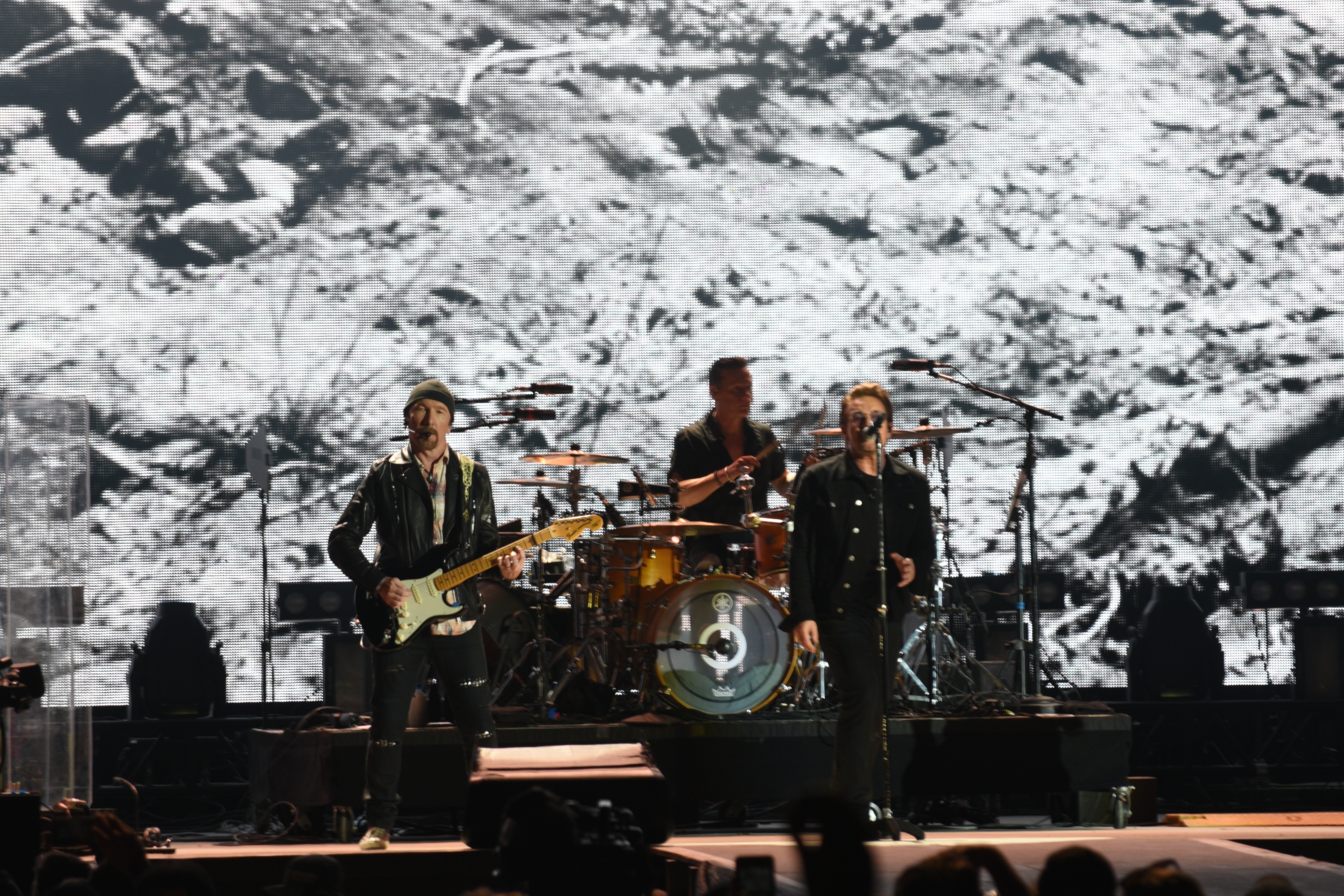 The Edge, Adam Clayton and Bono during U2's Friday night performance at Bonnaroo.