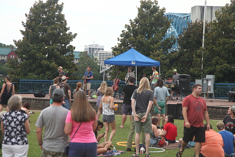 A band entertains in Coolidge Park at last year's Make Music Chattanooga.