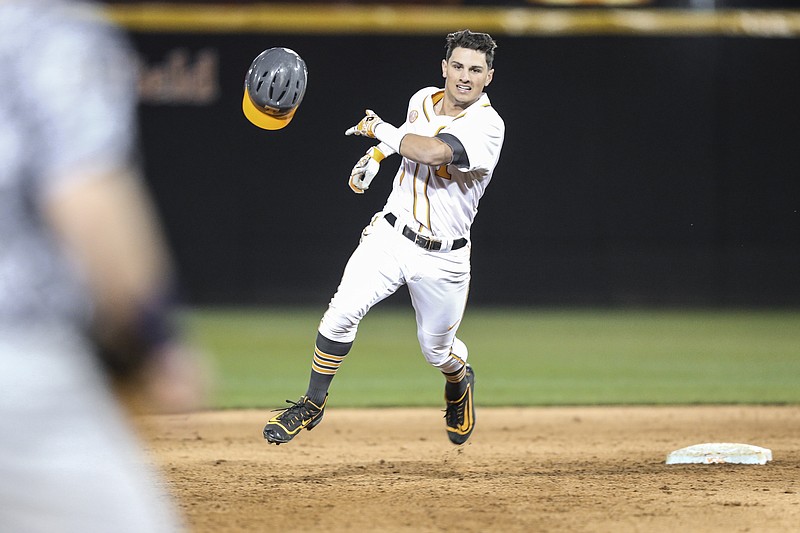 KNOXVILLE,TN - MARCH 22, 2016 - Infielder Jordan Rodgers #7 of the Tennessee Volunteers during the game between Tennessee Tech Golden Eagles and the Tennessee Volunteers at Lindsey Nelson Stadium in Knoxville, TN. Photo By Craig Bisacre/Tennessee Athletics