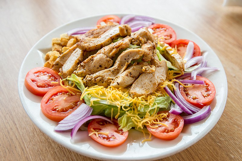 The grilled chicken salad at Aris' Harbor Light. (Photo by Mark Gilliland)